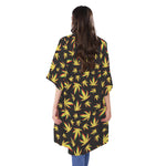 Trippy Weed Leaf Pattern Print Open Front Beach Cover Up