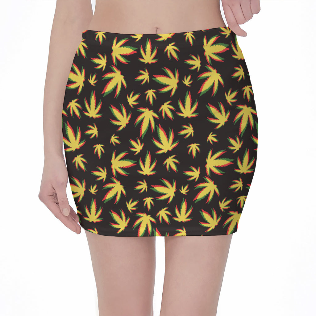 Trippy Weed Leaf Pattern Print Pencil Mini Skirt