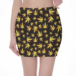Trippy Weed Leaf Pattern Print Pencil Mini Skirt