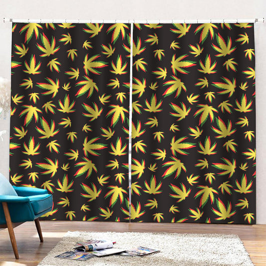 Trippy Weed Leaf Pattern Print Pencil Pleat Curtains