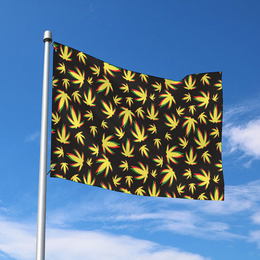 Trippy Weed Leaf Pattern Print Polyester Flag