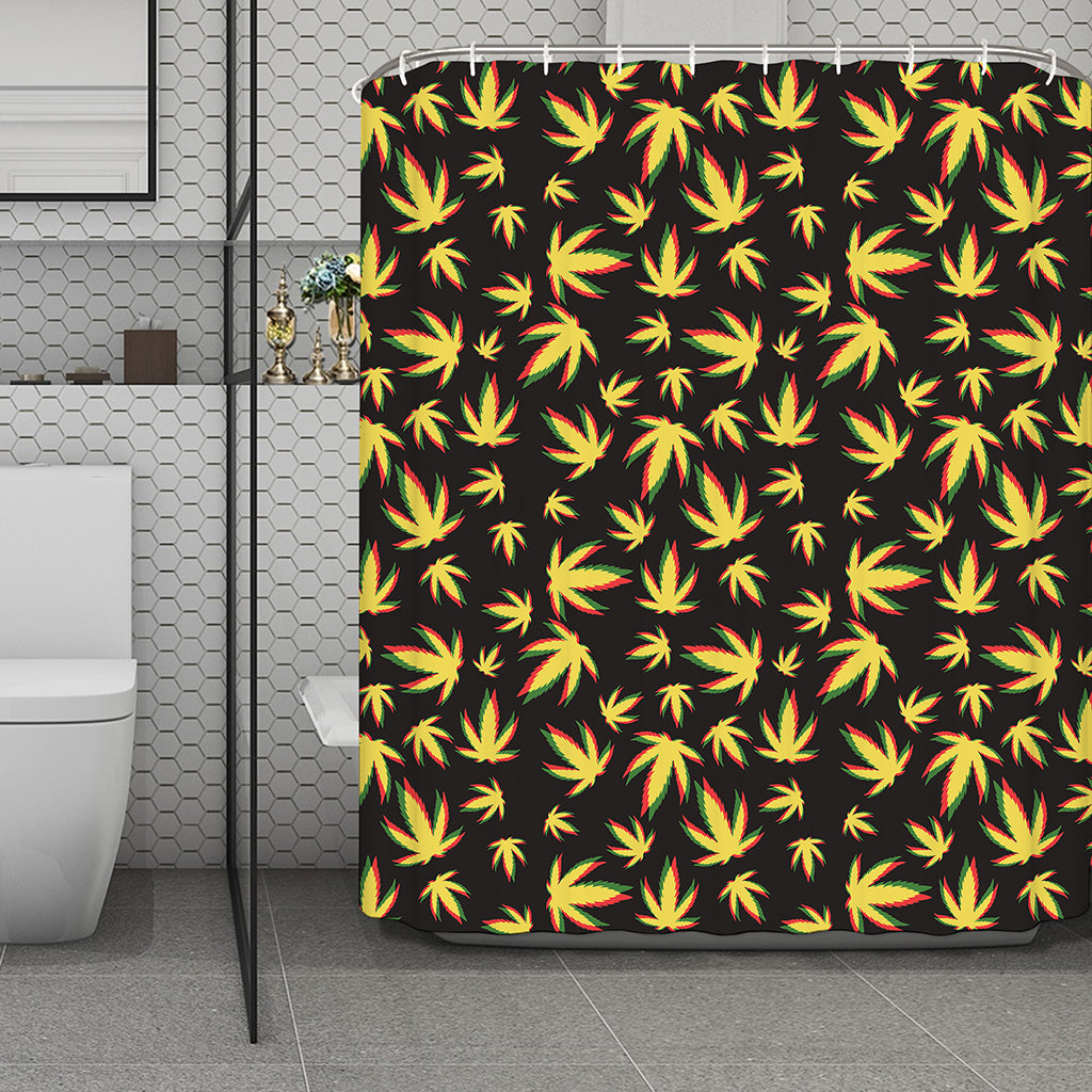 Trippy Weed Leaf Pattern Print Polyester Shower Curtain