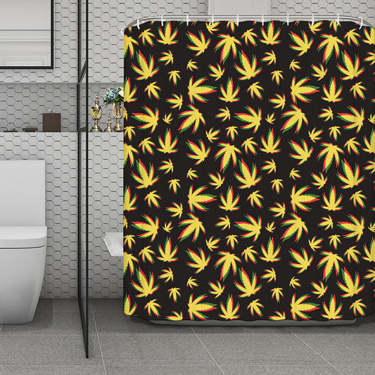 Trippy Weed Leaf Pattern Print Polyester Shower Curtain