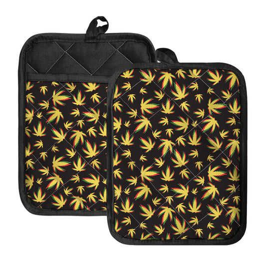 Trippy Weed Leaf Pattern Print Pot Holders With Pocket