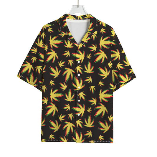 Trippy Weed Leaf Pattern Print Rayon Hawaiian Shirt