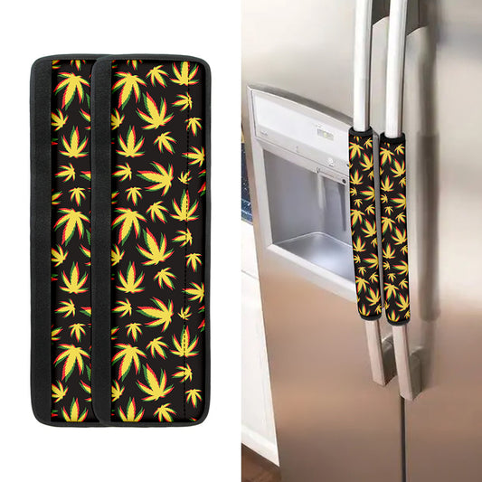 Trippy Weed Leaf Pattern Print Refrigerator Handle Covers