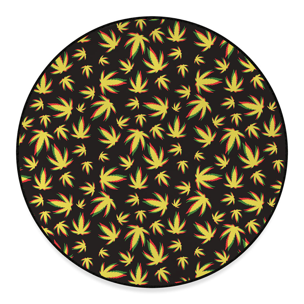 Trippy Weed Leaf Pattern Print Round Floor Mat