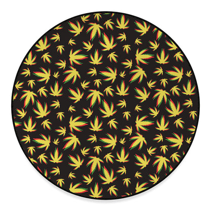 Trippy Weed Leaf Pattern Print Round Floor Mat