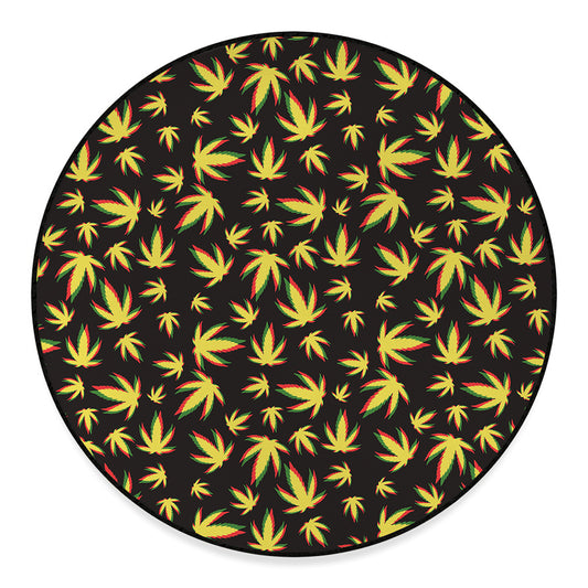 Trippy Weed Leaf Pattern Print Round Floor Mat