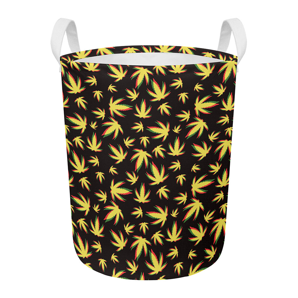 Trippy Weed Leaf Pattern Print Round Laundry Basket