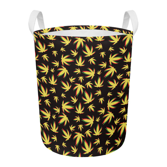Trippy Weed Leaf Pattern Print Round Laundry Basket