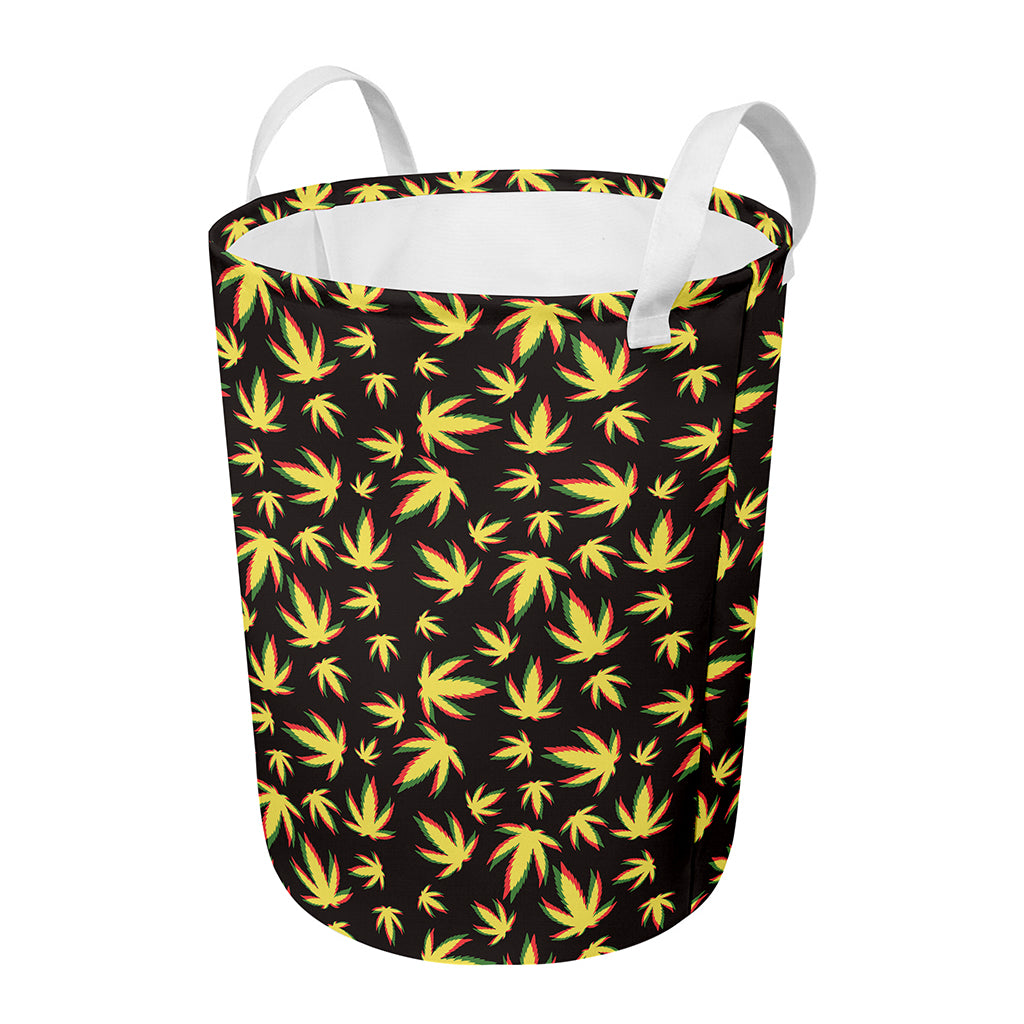 Trippy Weed Leaf Pattern Print Round Laundry Basket
