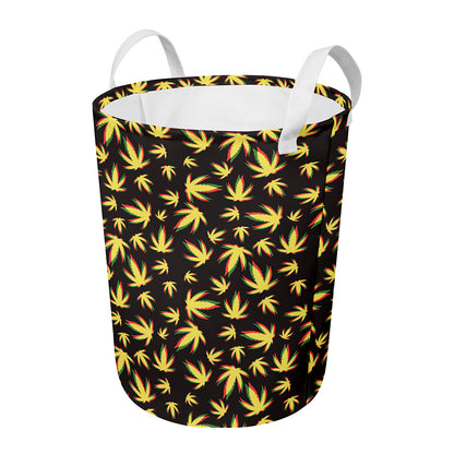 Trippy Weed Leaf Pattern Print Round Laundry Basket