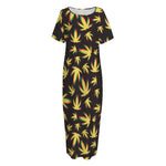 Trippy Weed Leaf Pattern Print Short Sleeve Long Nightdress