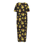 Trippy Weed Leaf Pattern Print Short Sleeve Long Nightdress