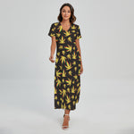 Trippy Weed Leaf Pattern Print Short Sleeve Maxi Dress