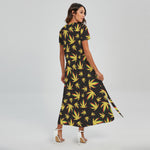 Trippy Weed Leaf Pattern Print Short Sleeve Maxi Dress
