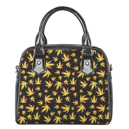 Trippy Weed Leaf Pattern Print Shoulder Handbag