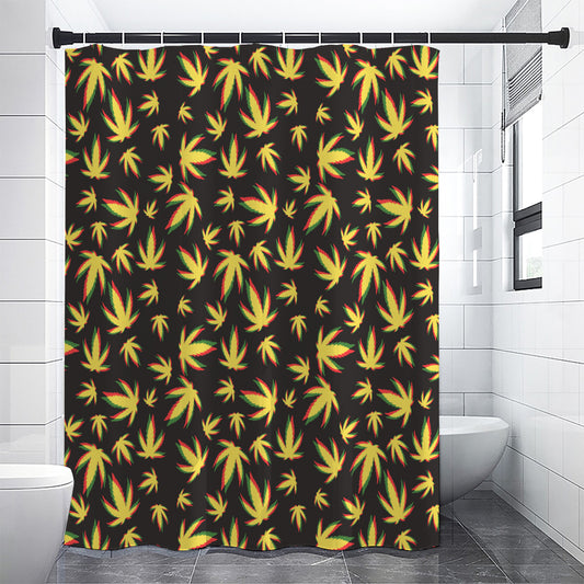 Trippy Weed Leaf Pattern Print Shower Curtain