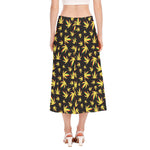 Trippy Weed Leaf Pattern Print Side Slit Midi Skirt