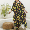 Trippy Weed Leaf Pattern Print Silk V-Neck Kaftan Dress