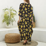 Trippy Weed Leaf Pattern Print Silk V-Neck Kaftan Dress