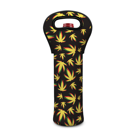 Trippy Weed Leaf Pattern Print Single Neoprene Wine Tote