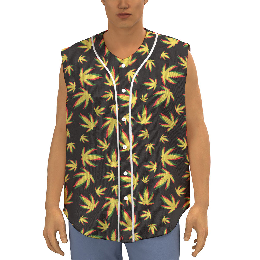 Trippy Weed Leaf Pattern Print Sleeveless Baseball Jersey