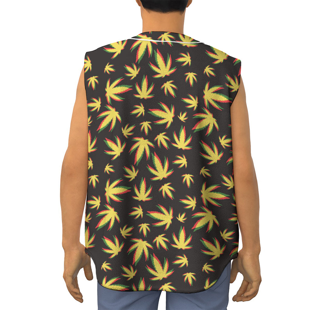 Trippy Weed Leaf Pattern Print Sleeveless Baseball Jersey