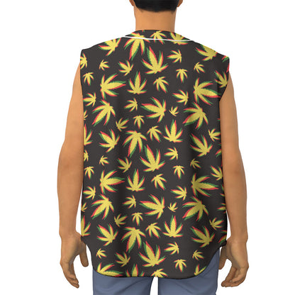 Trippy Weed Leaf Pattern Print Sleeveless Baseball Jersey