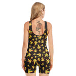 Trippy Weed Leaf Pattern Print Sleeveless One Piece Swimsuit