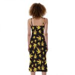 Trippy Weed Leaf Pattern Print Slim Fit Midi Cami Dress