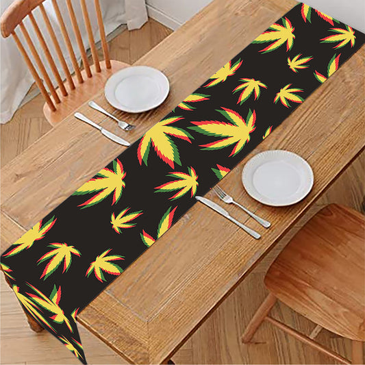 Trippy Weed Leaf Pattern Print Table Runner