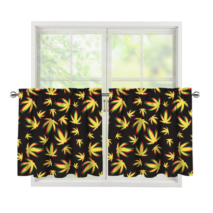 Trippy Weed Leaf Pattern Print Tier Curtains