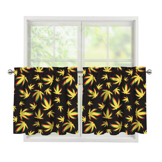 Trippy Weed Leaf Pattern Print Tier Curtains