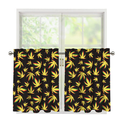 Trippy Weed Leaf Pattern Print Tier Curtains