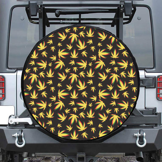 Trippy Weed Leaf Pattern Print Tire Cover
