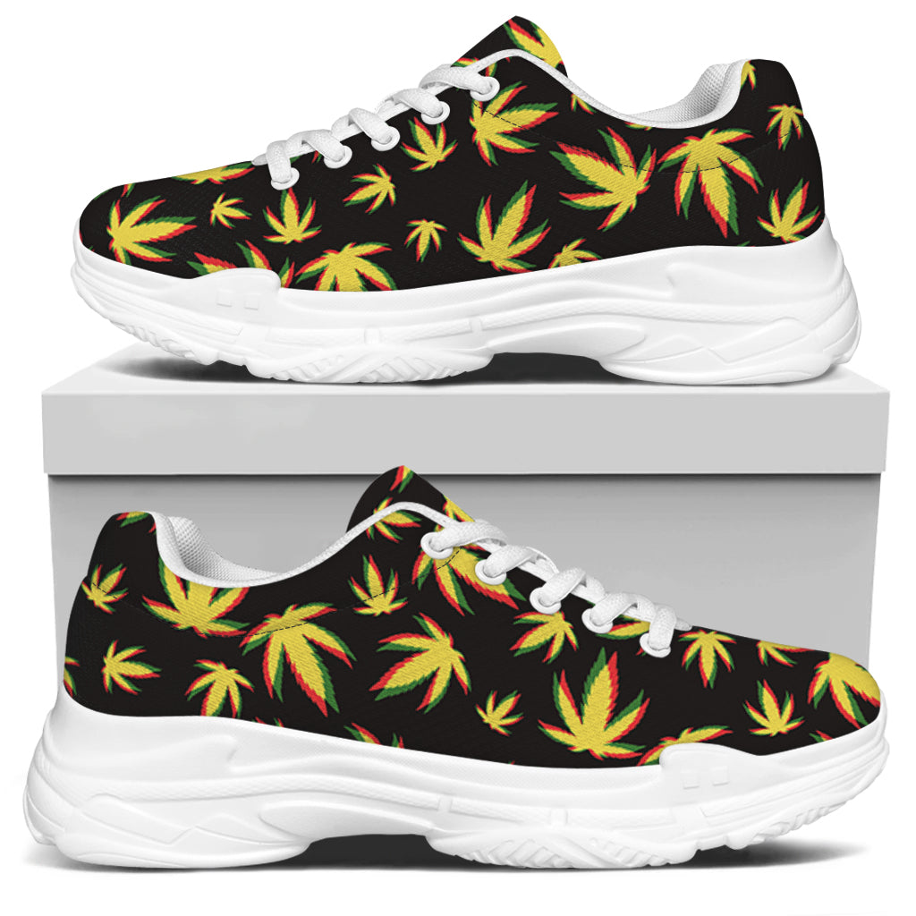 Trippy Weed Leaf Pattern Print White Chunky Shoes