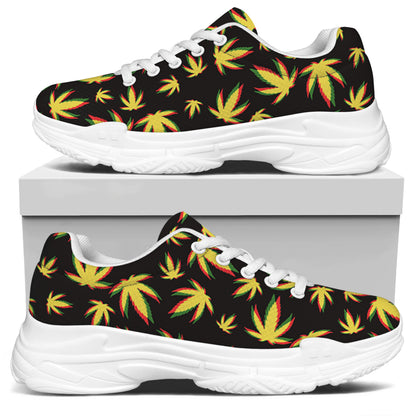 Trippy Weed Leaf Pattern Print White Chunky Shoes