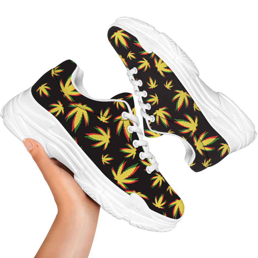 Trippy Weed Leaf Pattern Print White Chunky Shoes