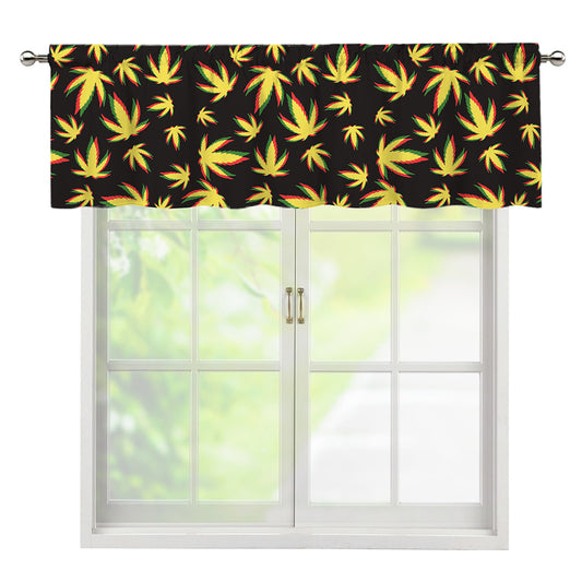Trippy Weed Leaf Pattern Print Window Valance