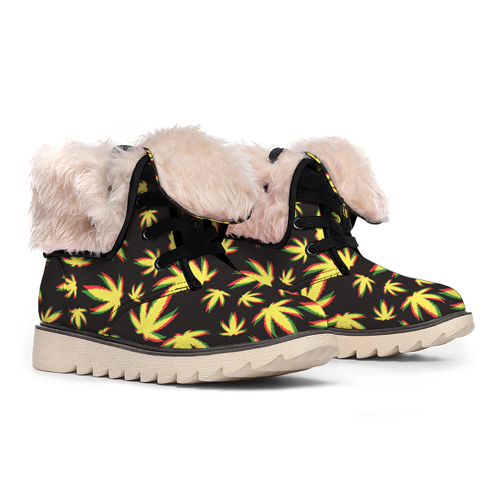 Trippy Weed Leaf Pattern Print Winter Boots