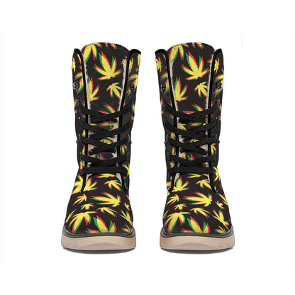 Trippy Weed Leaf Pattern Print Winter Boots