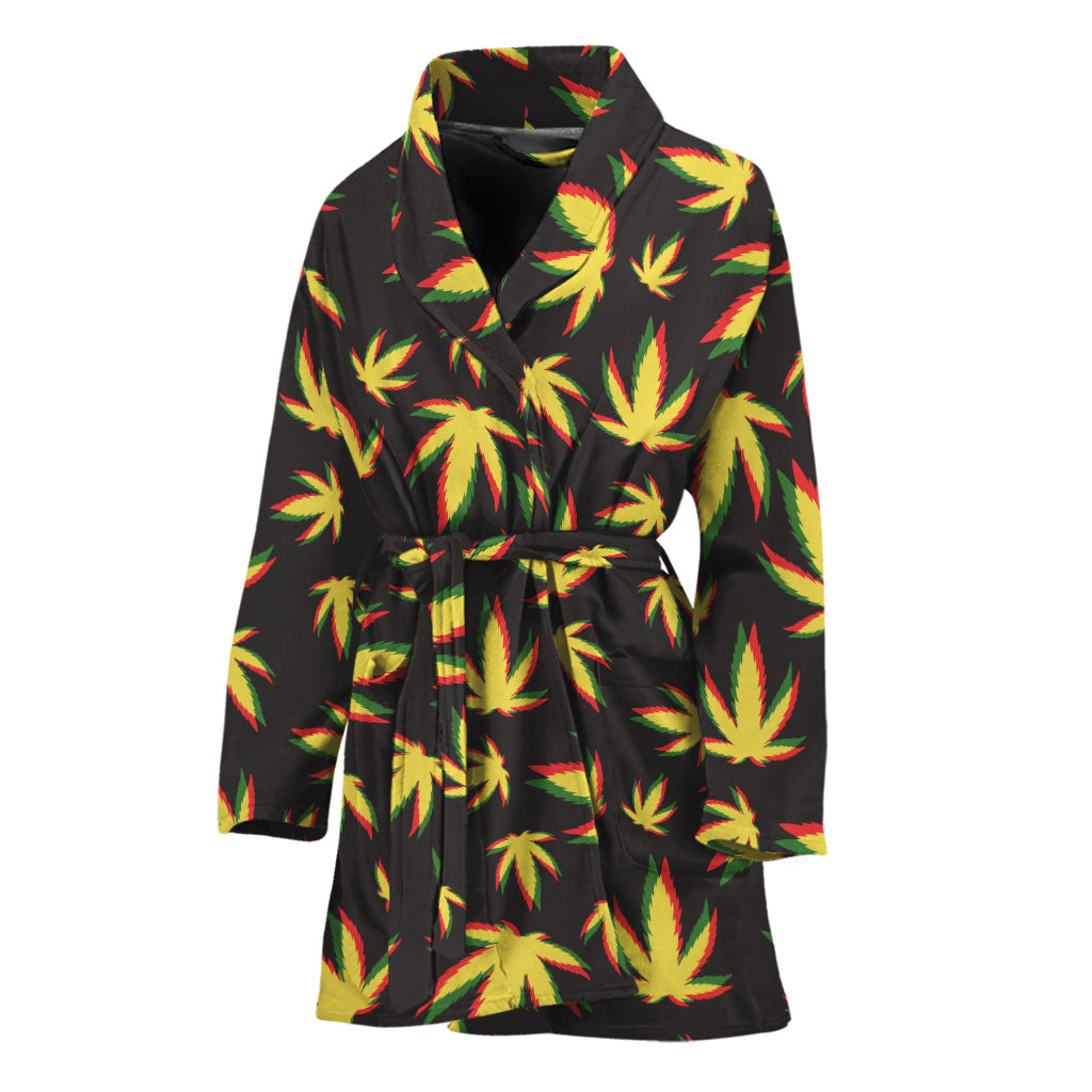 Trippy Weed Leaf Pattern Print Women's Bathrobe