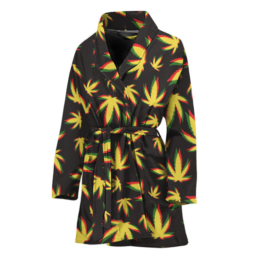Trippy Weed Leaf Pattern Print Women's Bathrobe