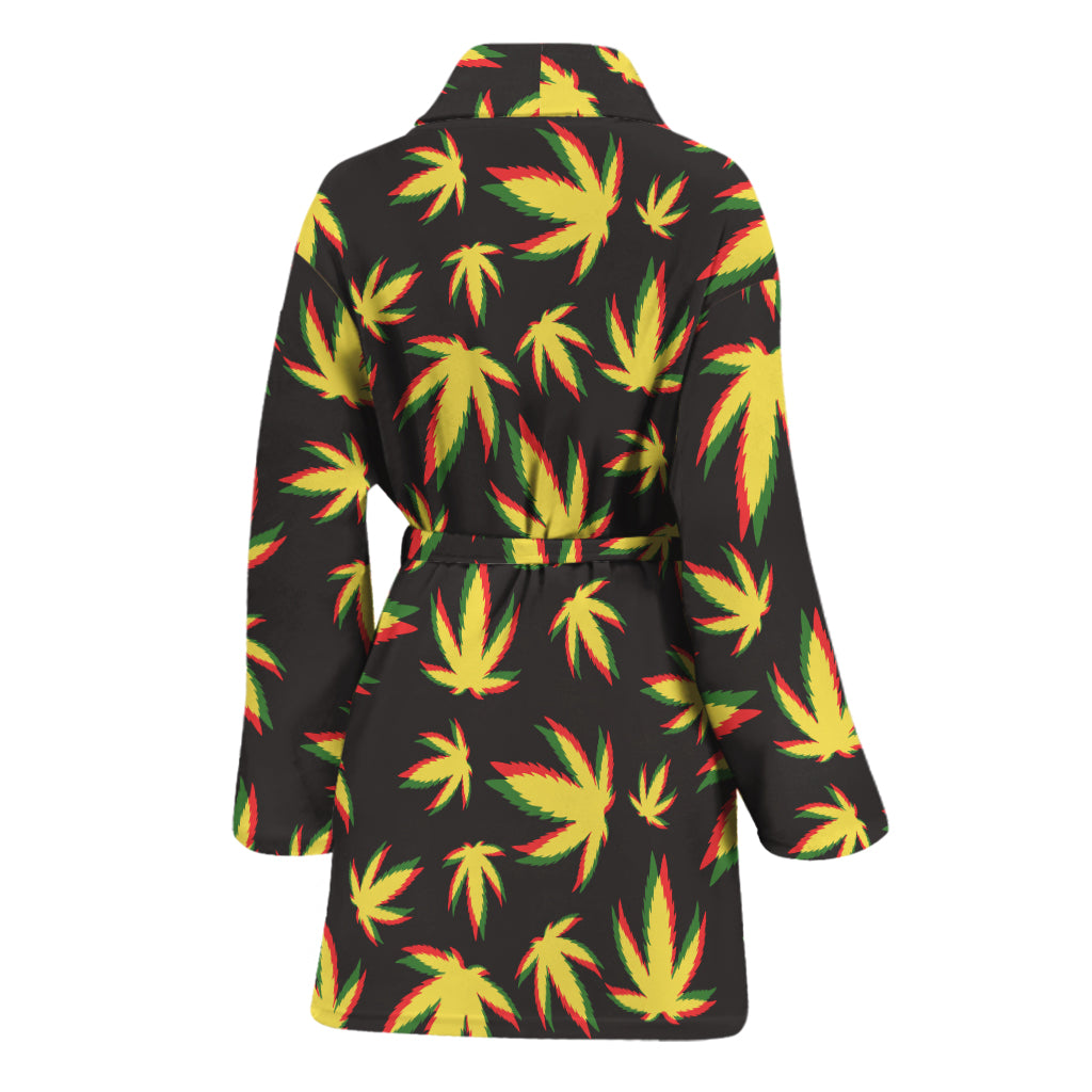 Trippy Weed Leaf Pattern Print Women's Bathrobe