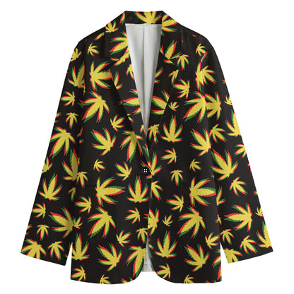 Trippy Weed Leaf Pattern Print Women's Blazer