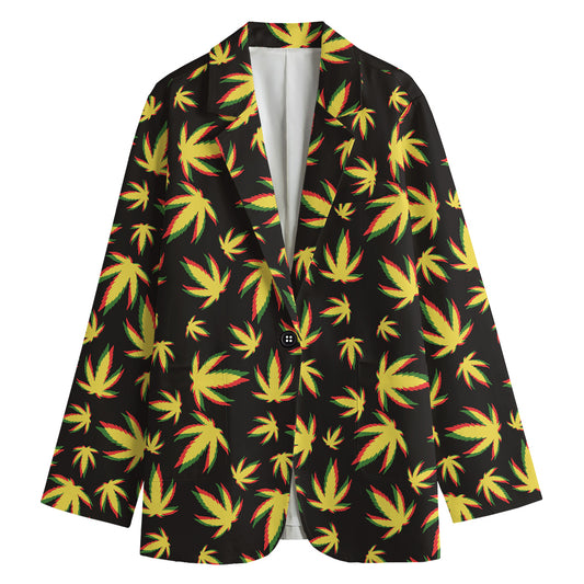 Trippy Weed Leaf Pattern Print Women's Blazer