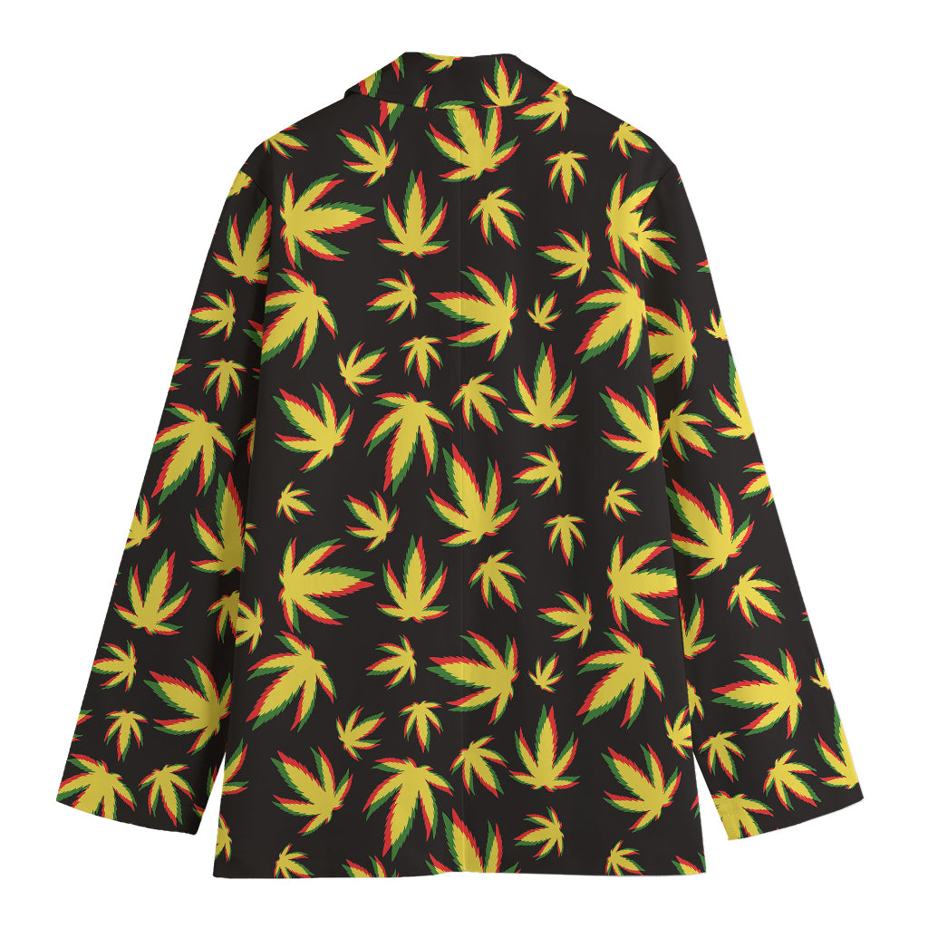 Trippy Weed Leaf Pattern Print Women's Blazer