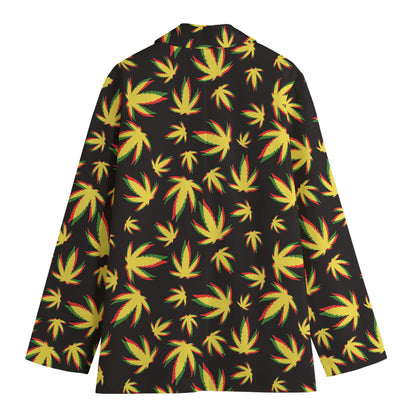 Trippy Weed Leaf Pattern Print Women's Blazer